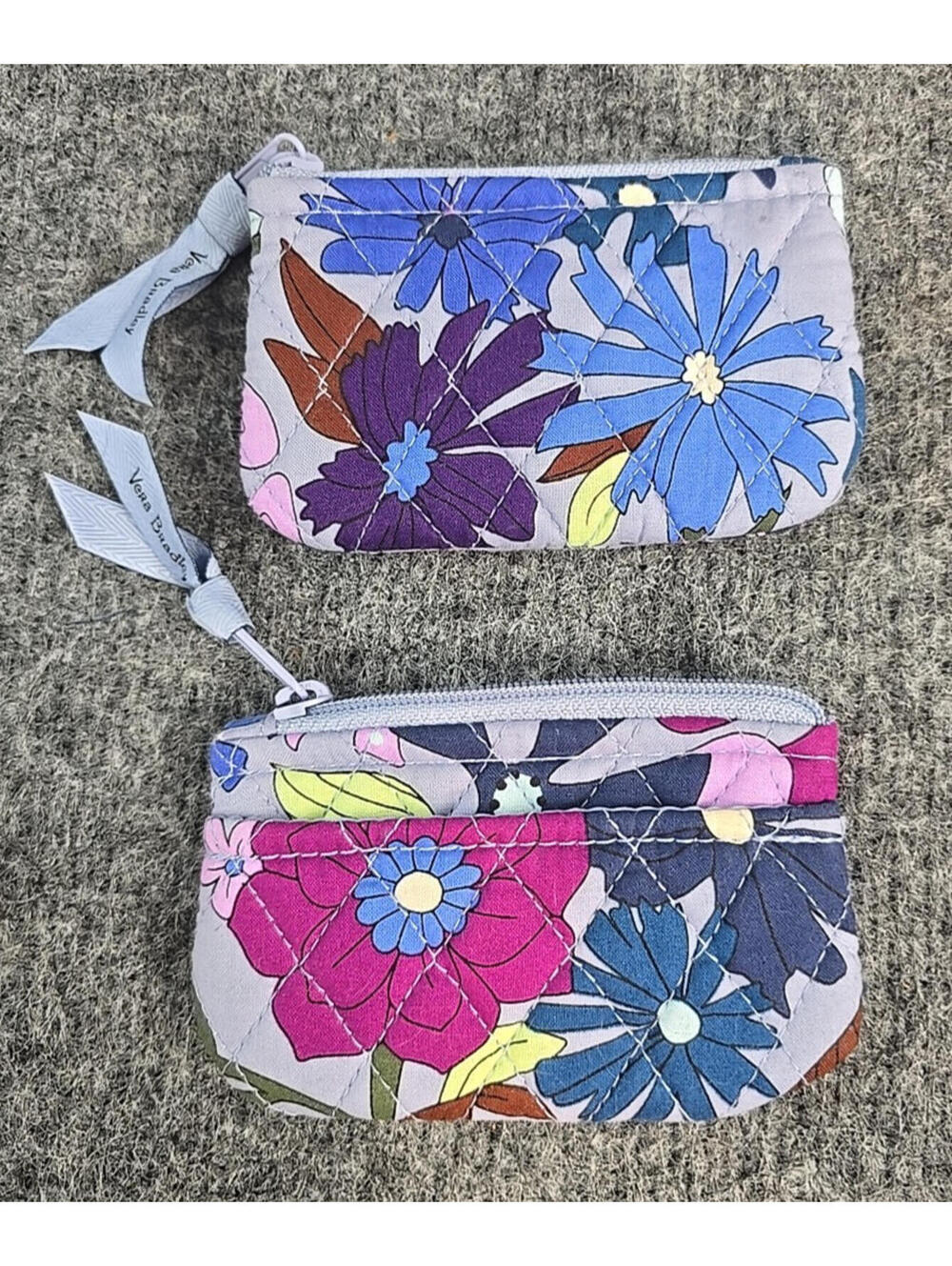 2 Vera Bradley Zip ID Case Coin Purses Daisy Floral Blue Multicolor